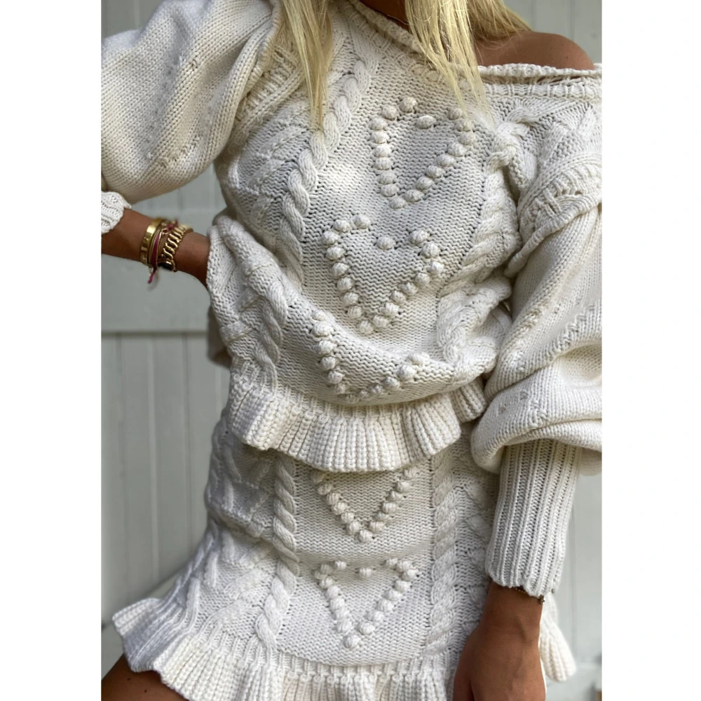 New Ruffled Pullover Sweater And Hip Skirt Suit