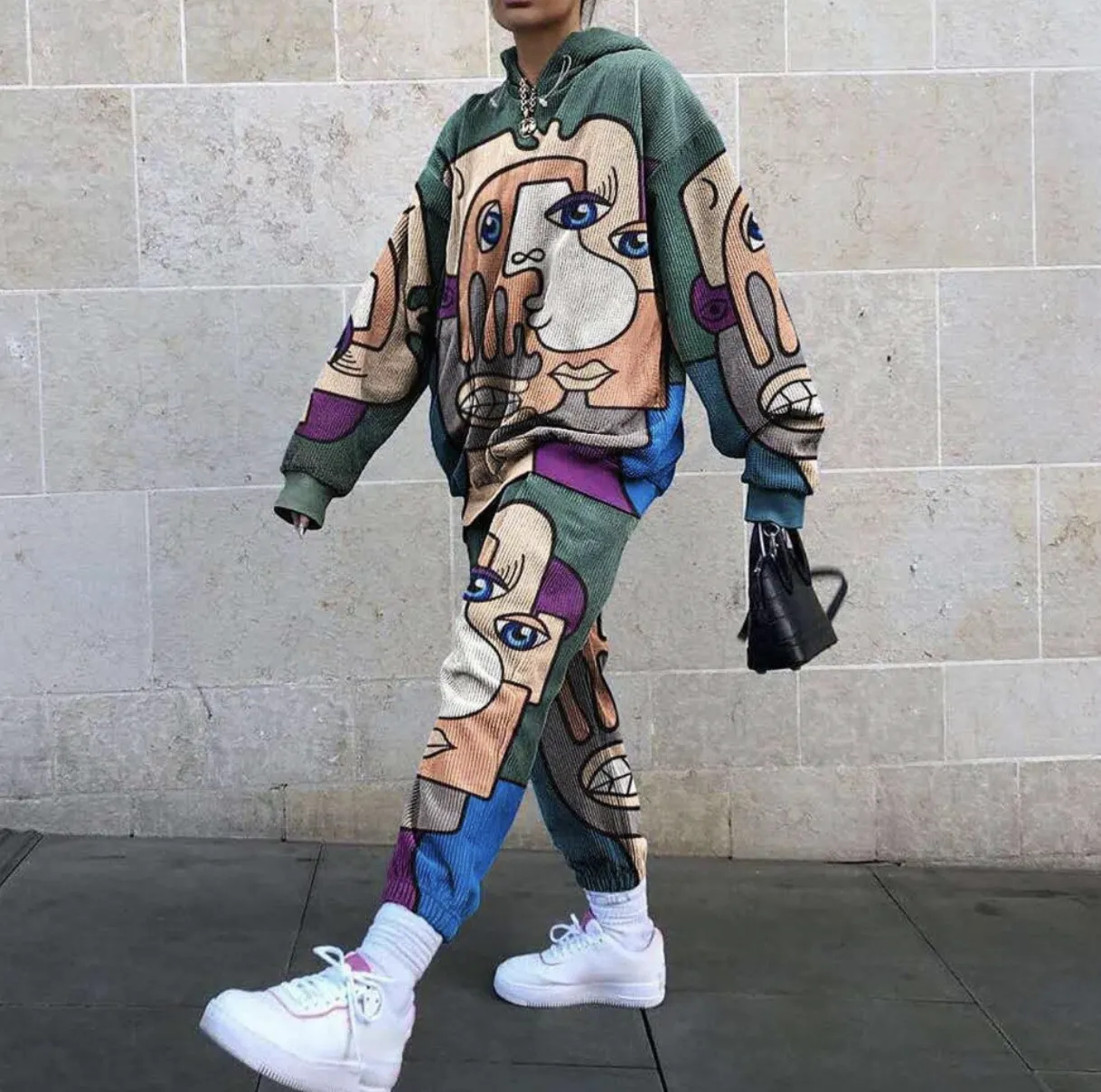 Casual Loose Corduroy Printing Basic Style Suit