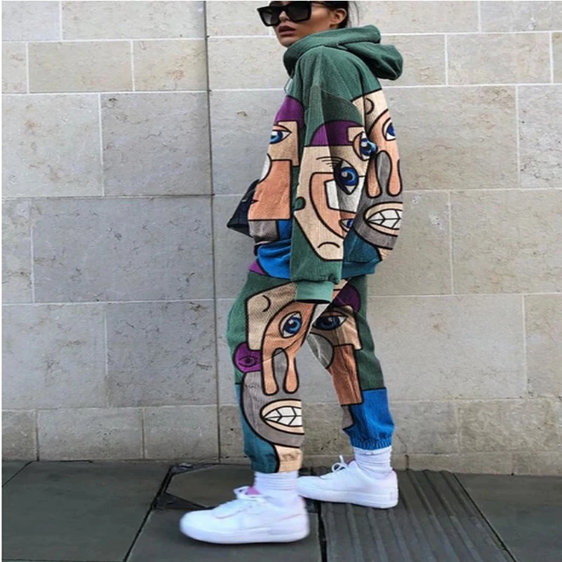 Casual Loose Corduroy Printing Basic Style Suit