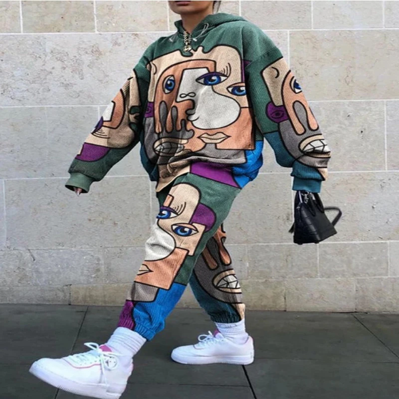 Casual Loose Corduroy Printing Basic Style Suit