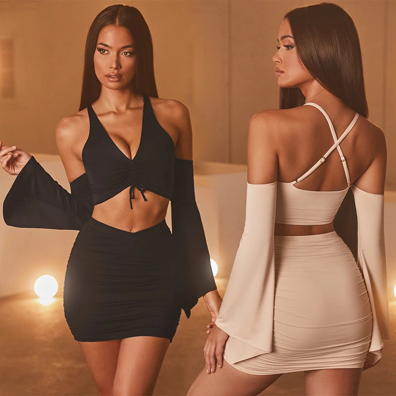 V Neck Tank Top Suit Sexy Nightclub Bag Hip Skirt Two Piece Suit