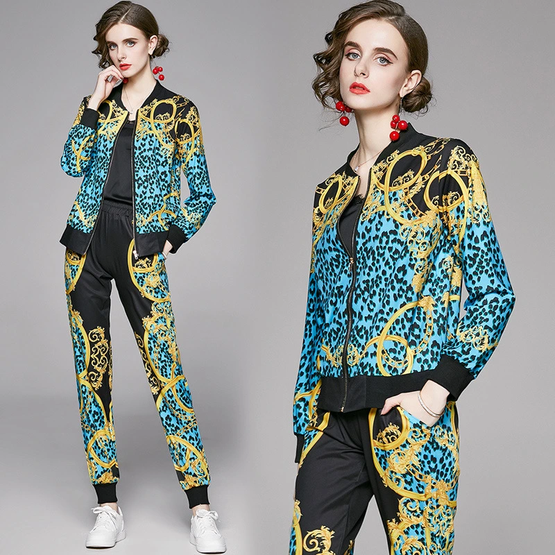 Printed jacket pants suit
