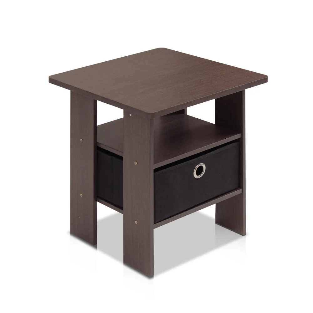 Furinno Andrey End Table / Side Table / Night Stand / Bedside Table with Bin Drawer, Dark Brown/Black, 1-Pack, Center Bin