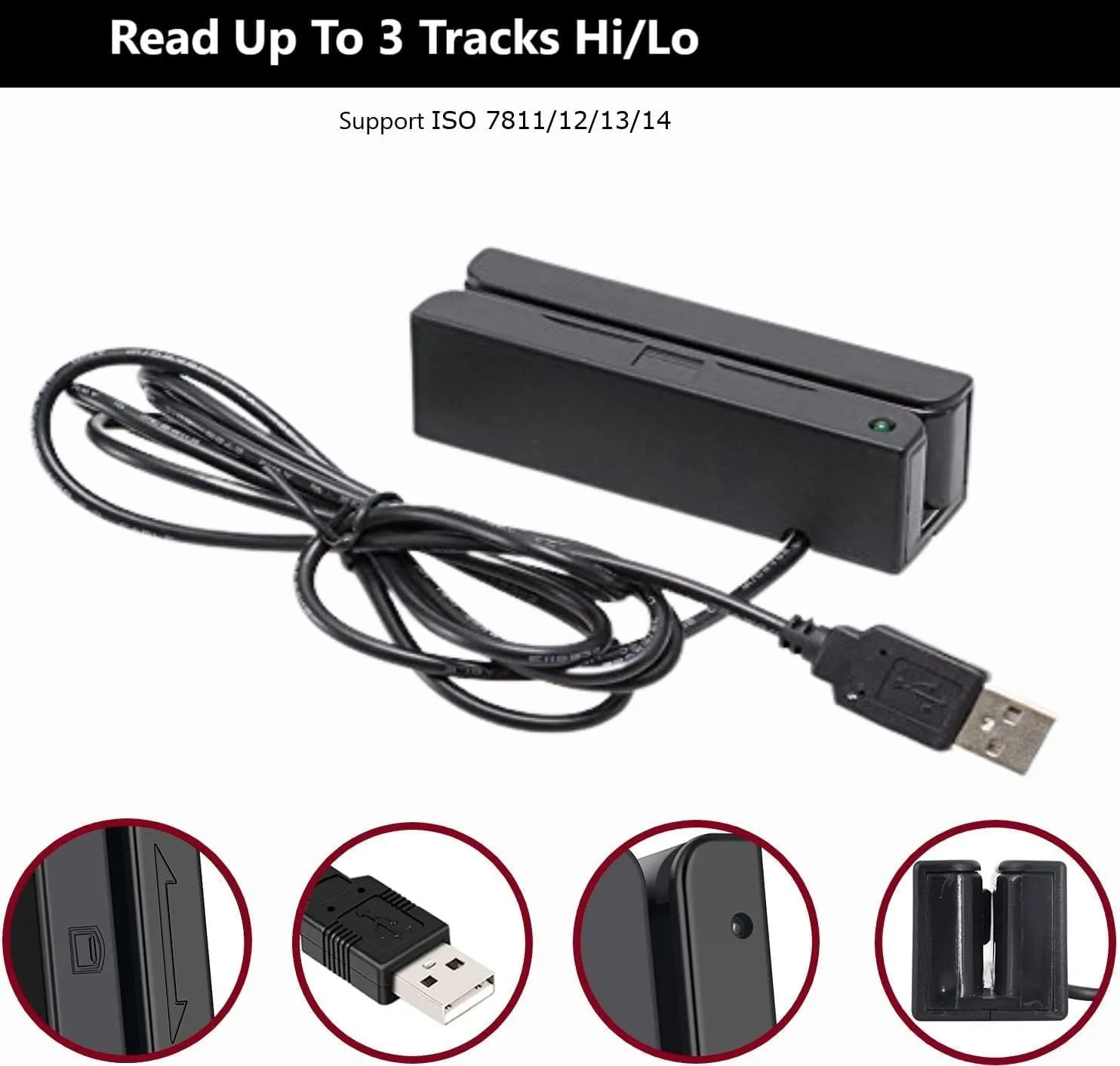 Mini Msr100 Swipe Magnetic Credit Card Reader 3 Tracks Hi/Lo Data Collector, USB Msr Stripe Card Reader for Point of Sale (POS), Access Control, ID Verify