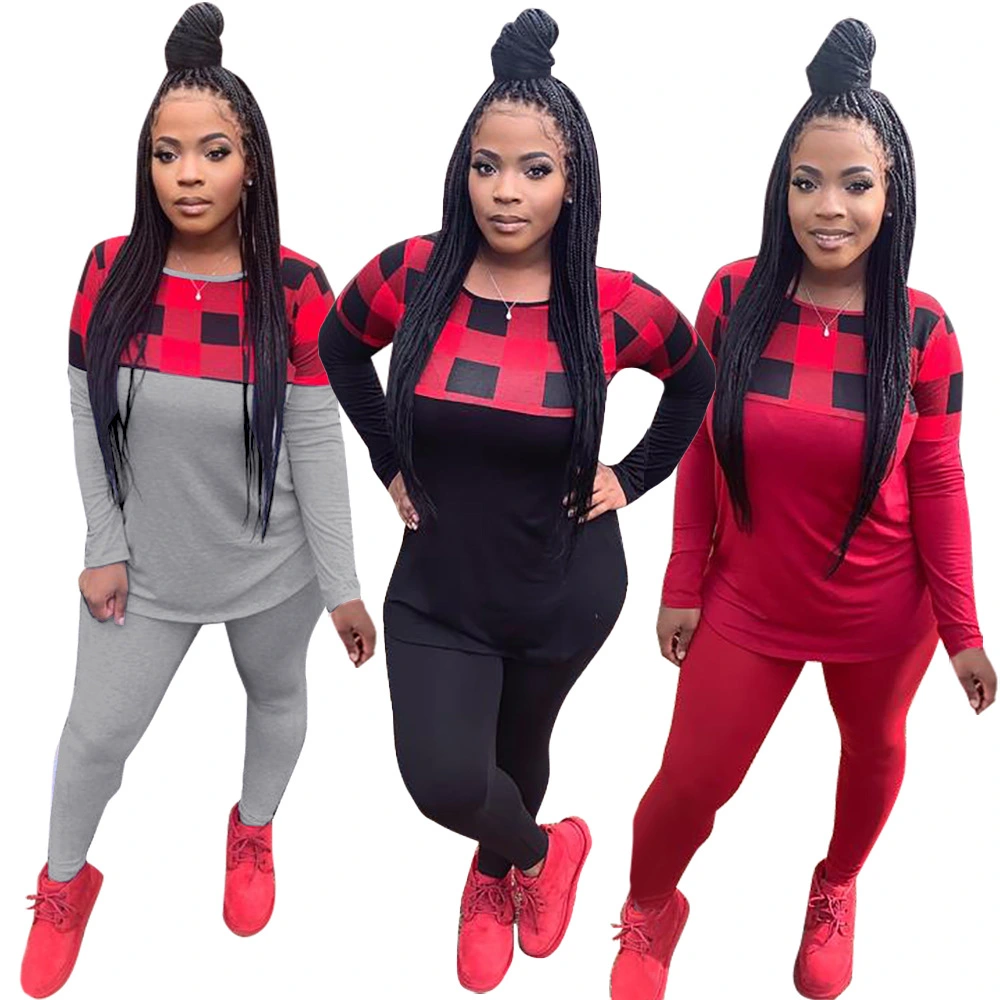 Spliced printed sports and leisure trousers two-piece suit