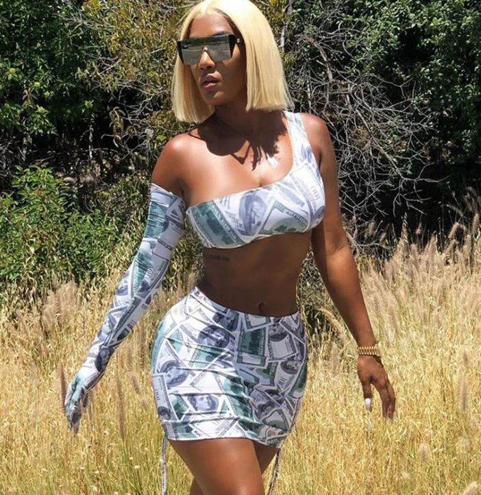 Printed single sleeve + long sleeve T-shirt dress