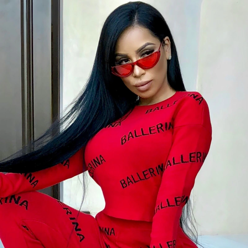 Ladies letter printed casual sweater suit