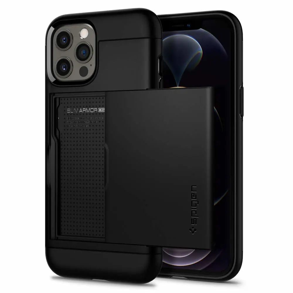 Spigen Slim Armor CS iPhone 12/12 Pro Case - Black, Extreme Protection, Metallic Finish