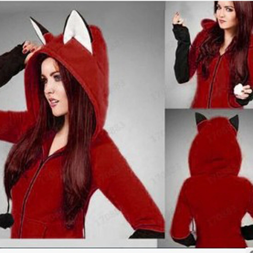 Hooded rabbit ear zipper cardigan cotton dress
