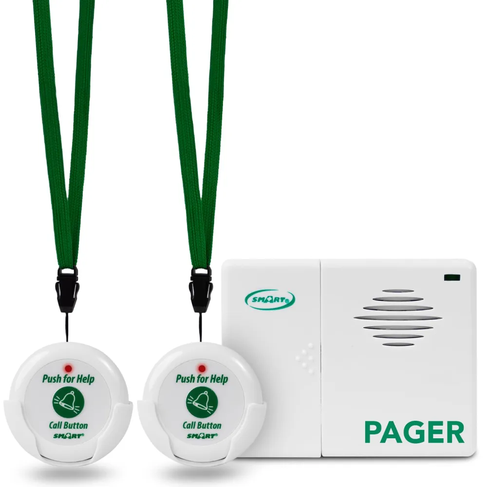 Smart Caregiver Pager System with 2 Call Buttons for Elderly Assistance, Fall Prevention, and Nurse Calling | Wearable Wireless Pager for Patient Help at Home | USA-Based Company and Customer Support