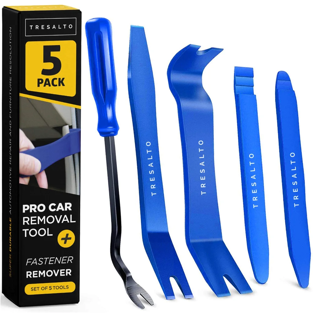 Auto Trim Removal Tool Kit - 5pcs (No Scratch Plastic Pry Kit), Door Panel Removal Tool, Car Clips, Push Rivets, Molding, Dashboards, Interior Trim Tools, Blue, Plastic Pry Tool Kit Auto