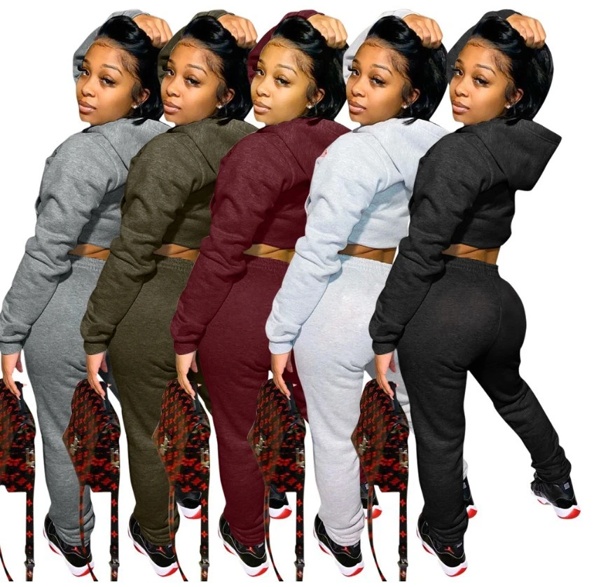 AliExpress hot sale solid color sweatshirt sports suit