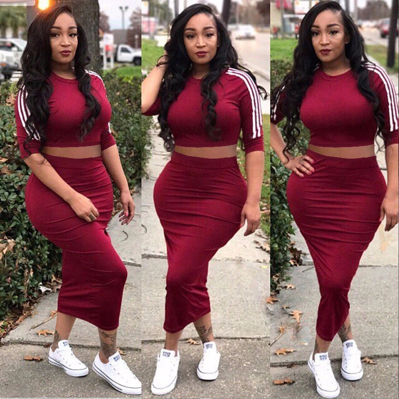 Fashion casual striped long skirt suit