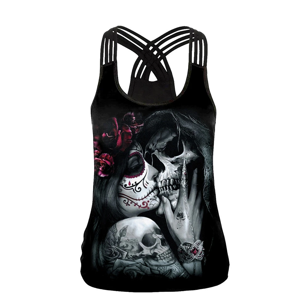 Summer skull girl digital printing women's vest