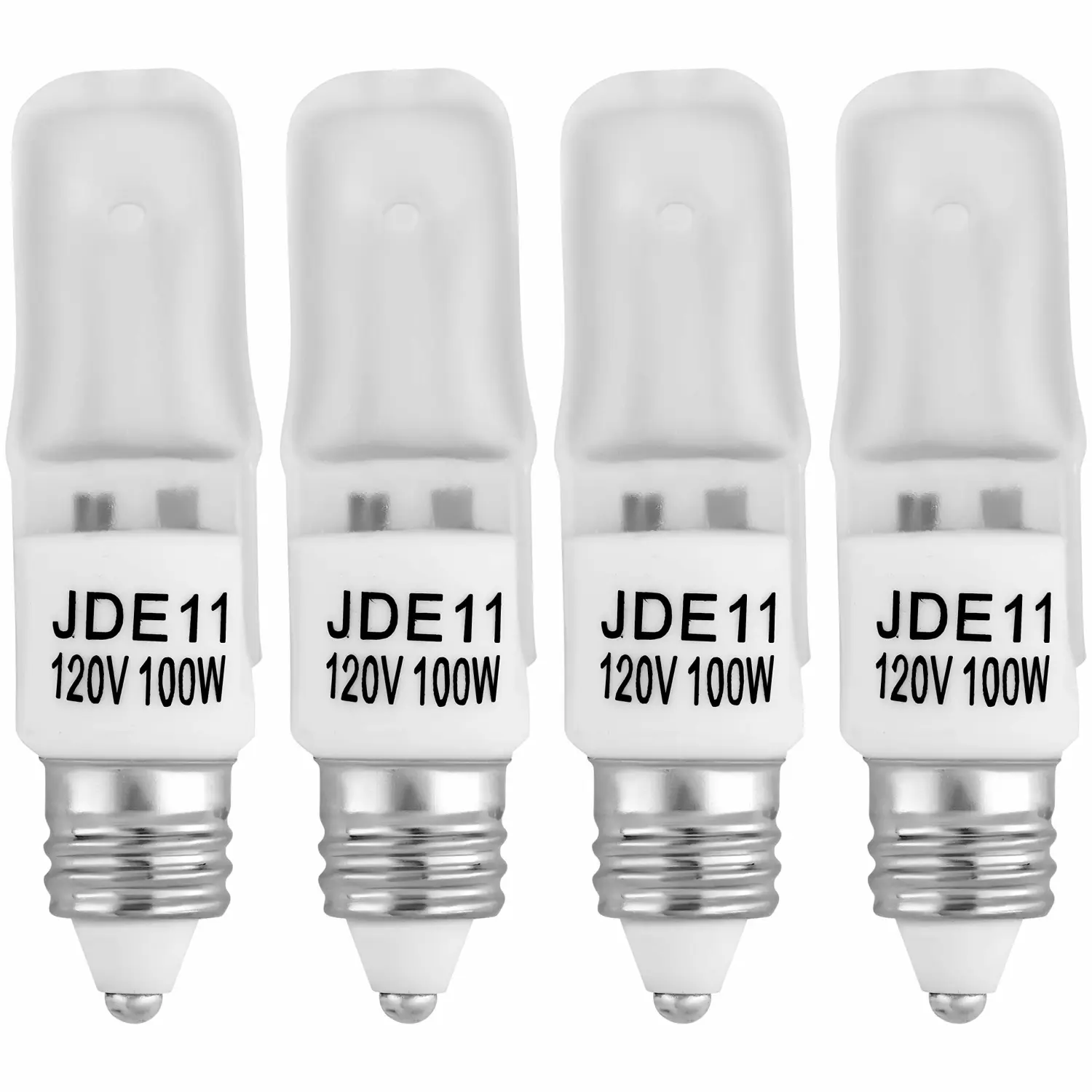 4-Pack JDE11 120V 100W Frosted Halogen JDE11 100W Bulb Warm White 100 Watt T4 E11 Bulb Frosted JD E11 T4 100W for Chandeliers, Pendants, Table Lamps, Cabinet Lighting, Mini-Candelabra Base T4 Bulb