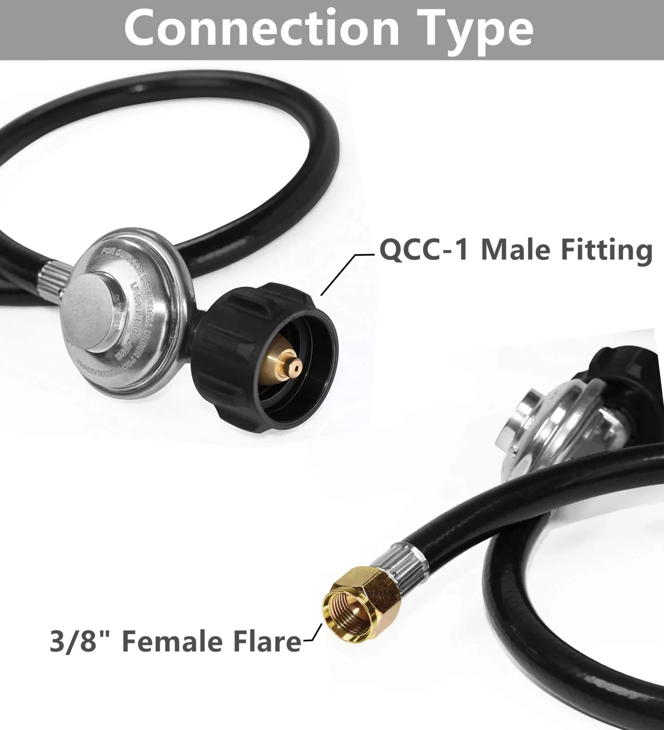 DOZYANT Propane Regulator and Hose Universal Grill Regulator Replacement Parts, QCC1 Hose and Regulator for Most LP Gas Grill Heater and Fire Pit Table, 2 Feet