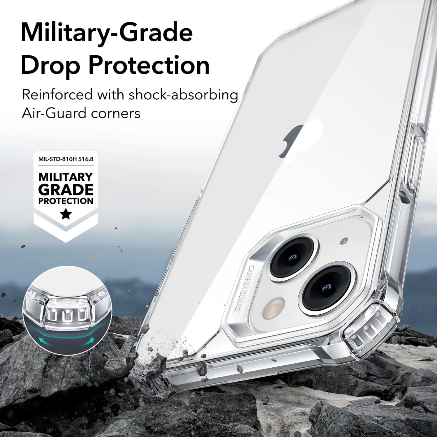 ESR for iPhone 14 Case/iPhone 13 Case, Military-Grade Protection, Shockproof Air-Guard Corners, Shock-Absorbing, Yellowing-Resistant Acrylic Back, Clear