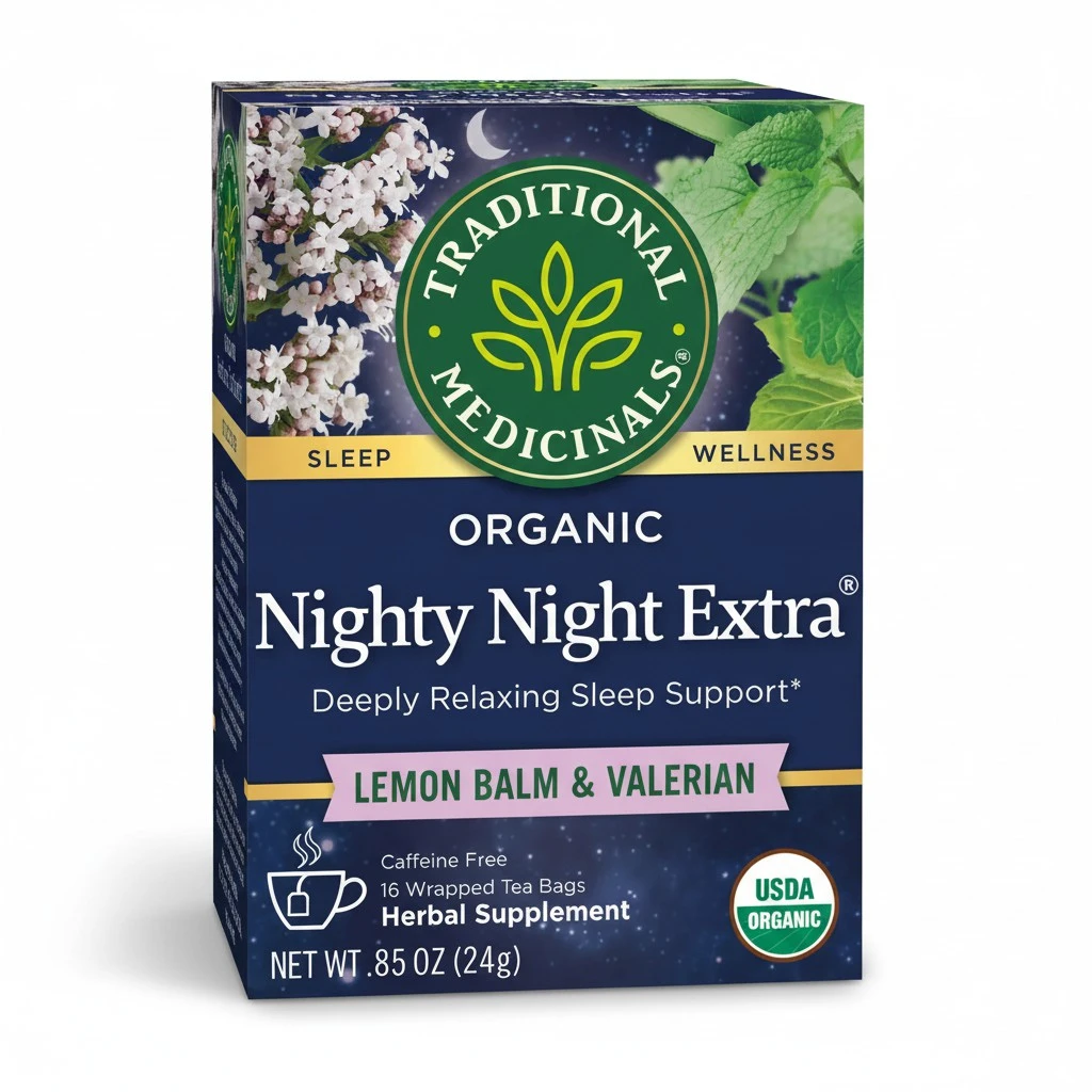 Traditional Medicinals Organic Nighty Night Extra Tea With Valerian Root for Relaxation, 16 Tea Bags (Pack of 1)