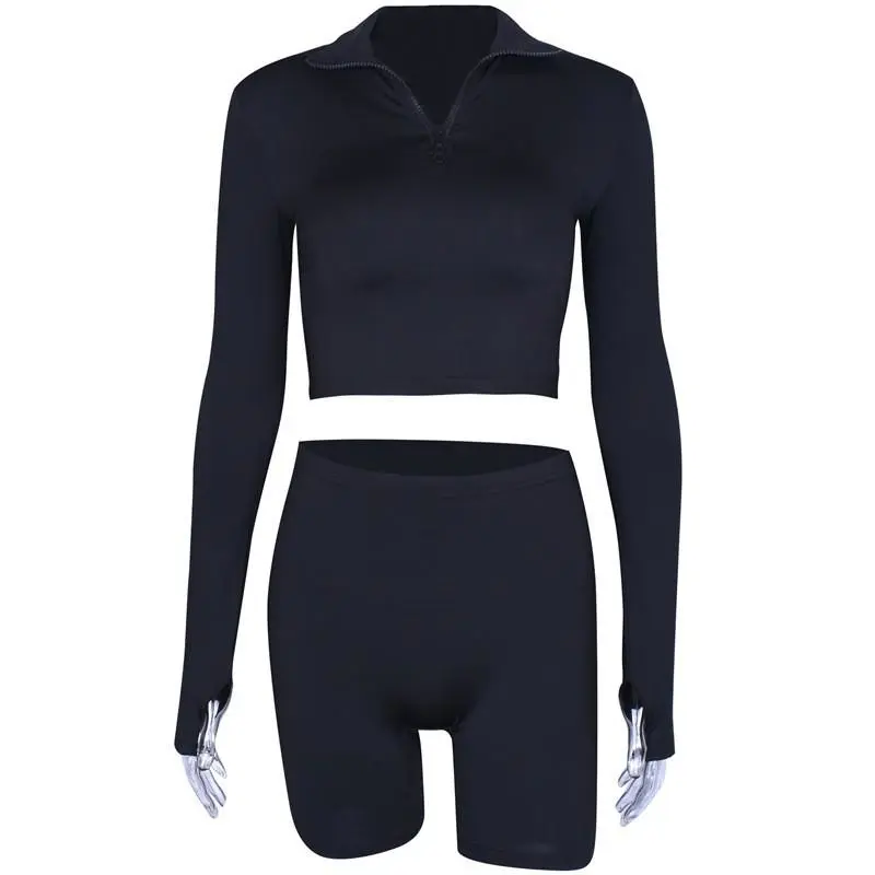Long Sleeve Fleece Shorts Women's Clothing Suit