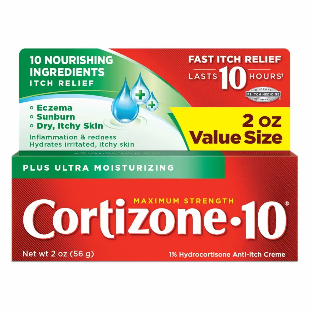 Cortizone 10 Plus Ultra Moisturizing Anti-Itch Cream with Aloe Vera and Vitamin A, Helps Relieve Itchy, Dry Skin associated with Rashes, Eczema and Psoriasis, 2 Oz