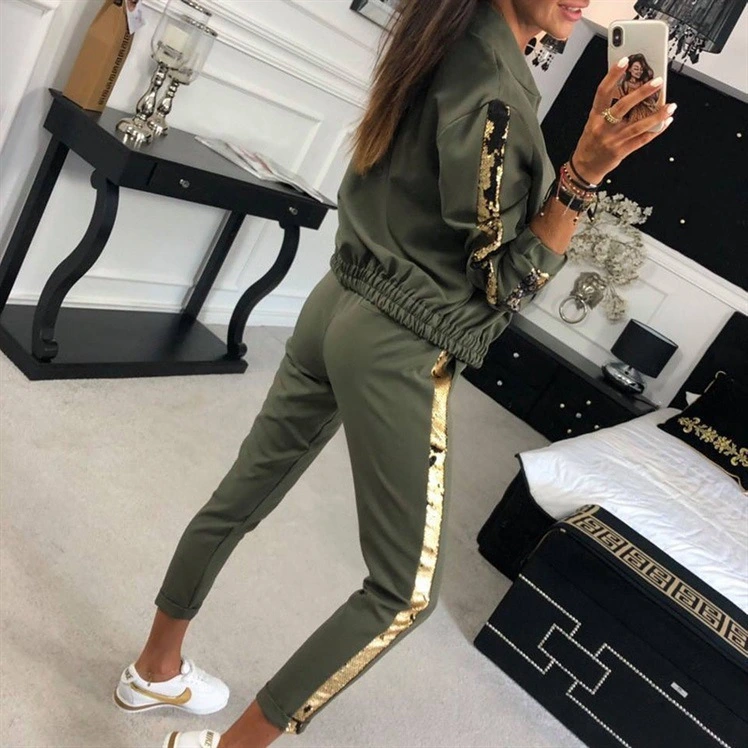 Fashion Casual Sequin Stitching Jacket Trousers Sports Suit
