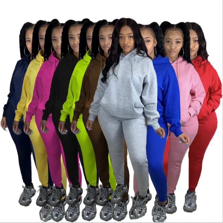 Sweater Solid Color Two-Piece Suit Plus Velvet Sports Suit