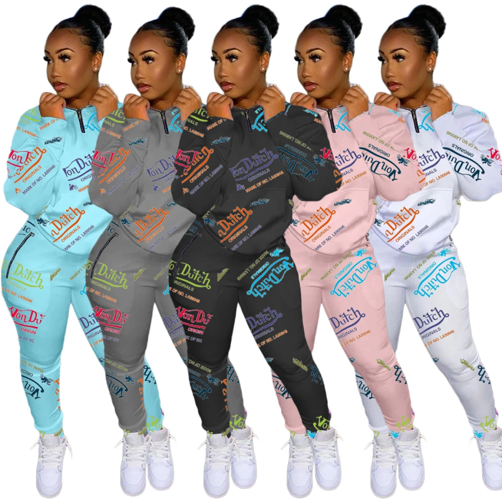 Fashion Digital Printed Letter Sweatshirt Sports Suit