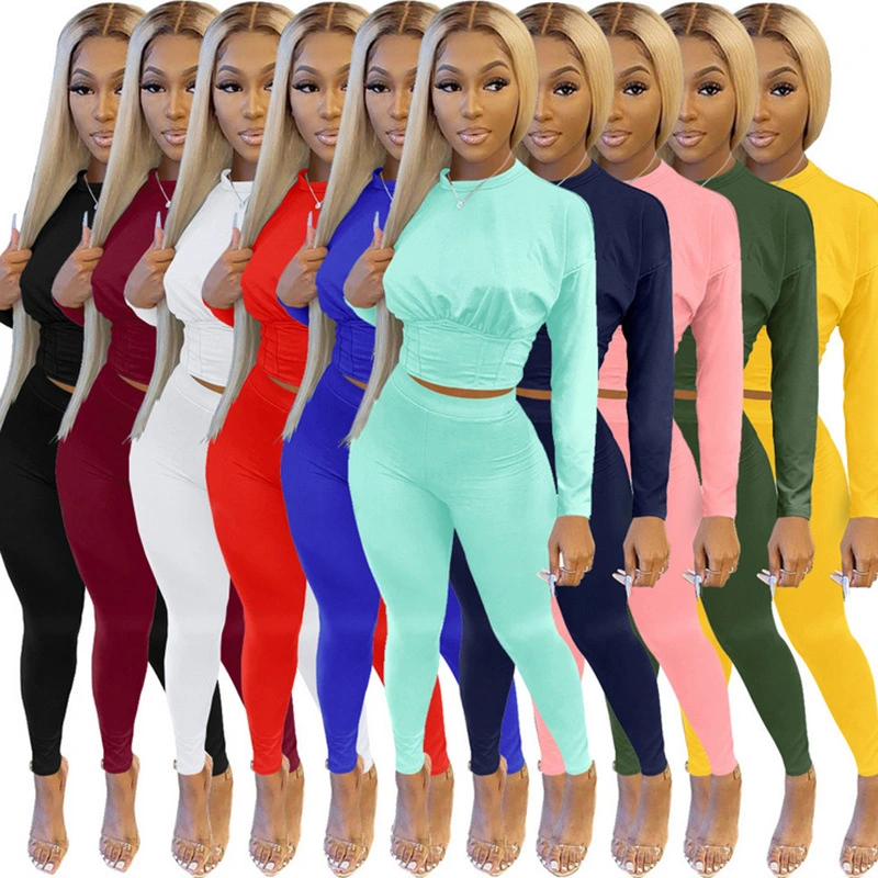 Pure Color Sports Waist Waist Suit Fashion Casual Two-Piece Suit