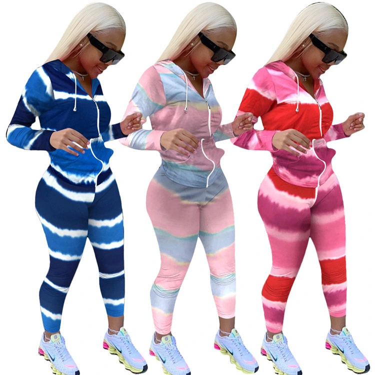 Printed Hooded Long-Sleeved Casual Two-Piece Suit