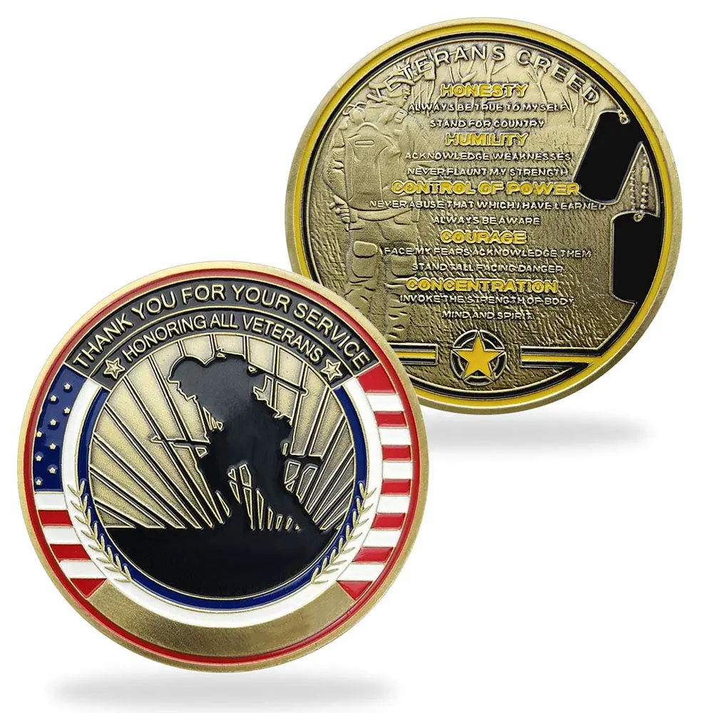 Military Challenge Coin Honoring All Veterans Thank You for Your Service