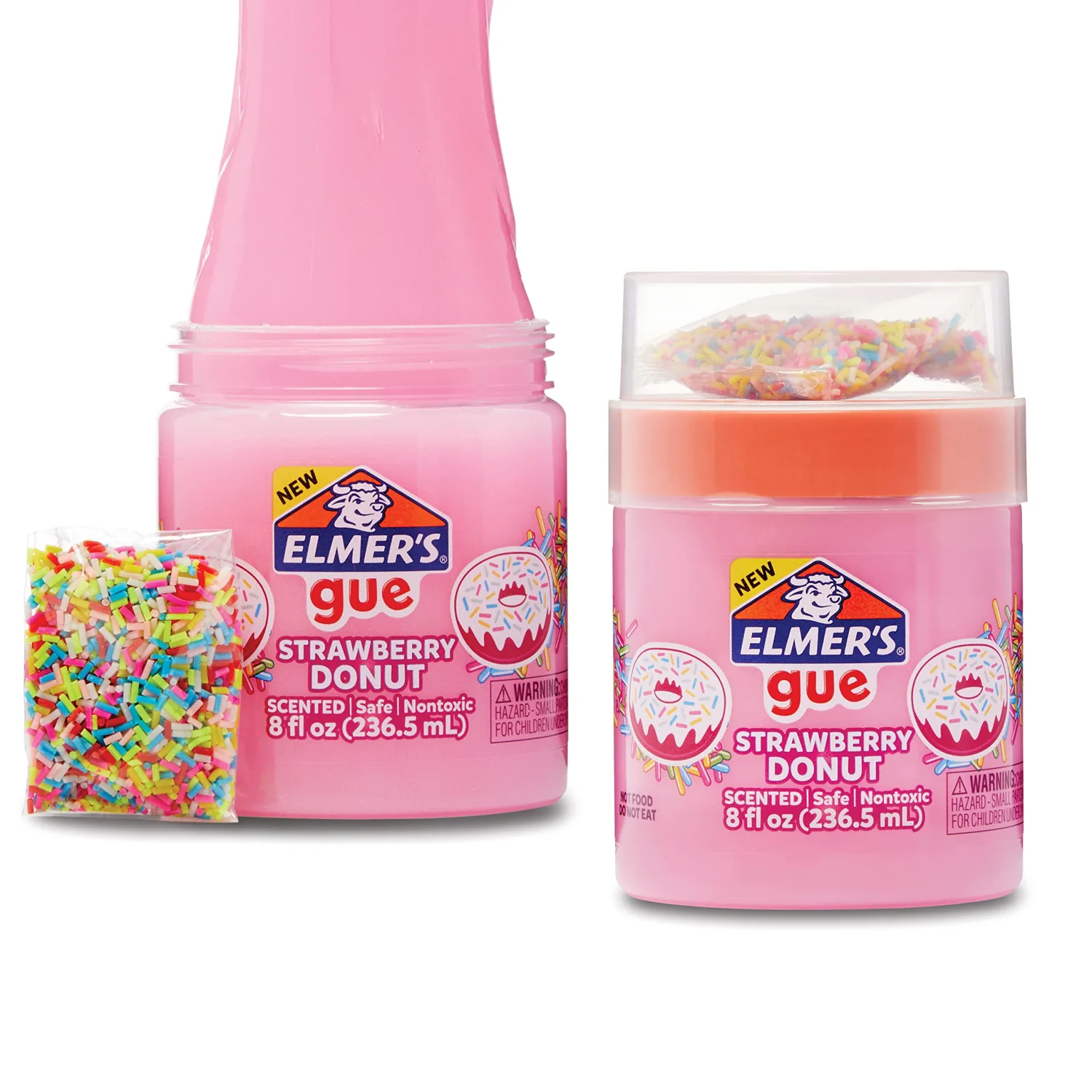 Elmer’s Gue Premade Slime, Strawberry Donut Fluffy Slime, Scented, Includes Rainbow Sprinkle Slime Add-Ins, 1 Count