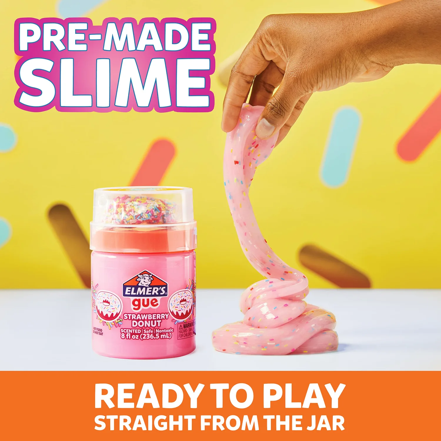 Elmer’s Gue Premade Slime, Strawberry Donut Fluffy Slime, Scented, Includes Rainbow Sprinkle Slime Add-Ins, 1 Count