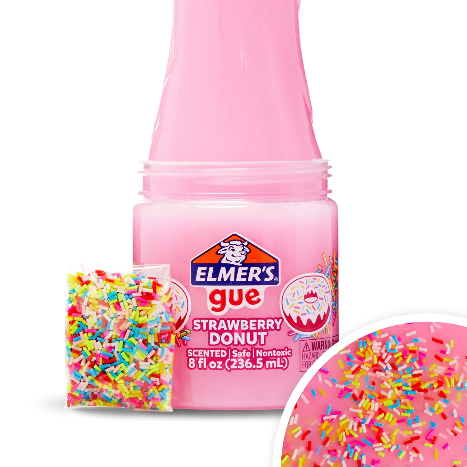 Elmer’s Gue Premade Slime, Strawberry Donut Fluffy Slime, Scented, Includes Rainbow Sprinkle Slime Add-Ins, 1 Count