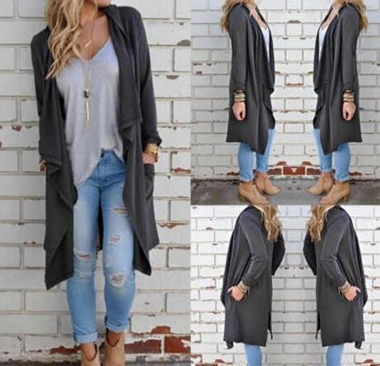 Solid Color Plus Size Women's Long Sleeved Cardigan Jacket