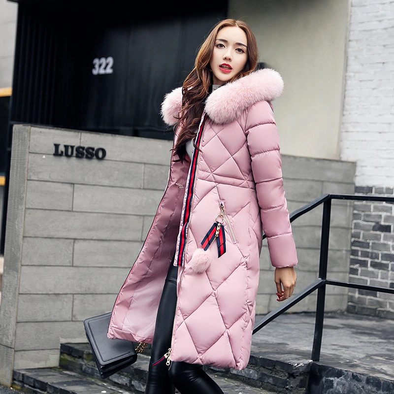 Fashionable Women's Over-the-knee Long Fur Collar Quilted Jacket