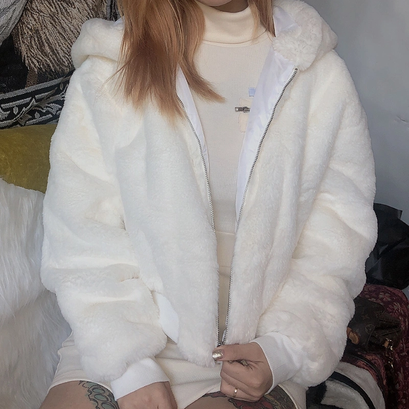 Casual Plush Hooded Short Plush Coat Women
