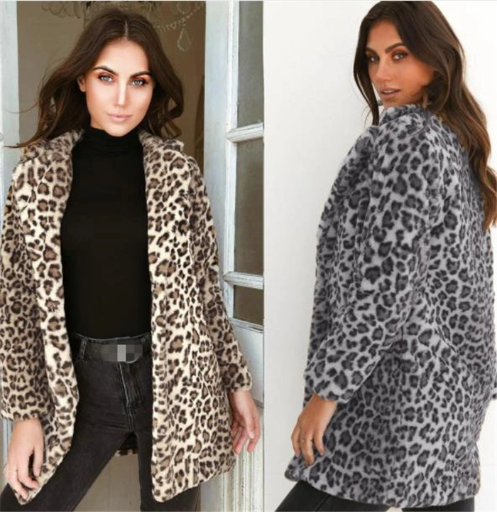 Womens Winter Leopard Fluffy Fleece Jacket Coat