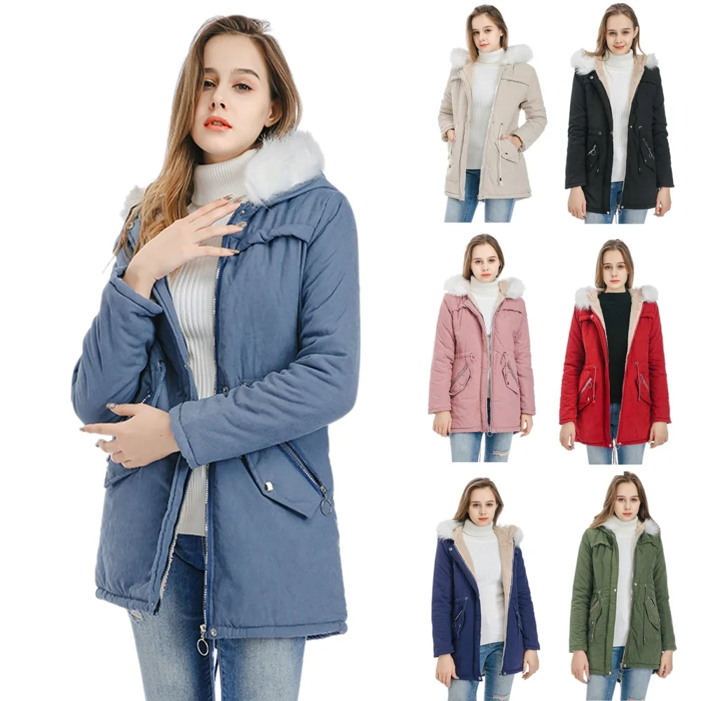 Medium length coat with large fur collar