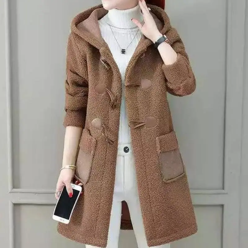 Plush Faux Lamb Wool Mid-length Woolen Coat