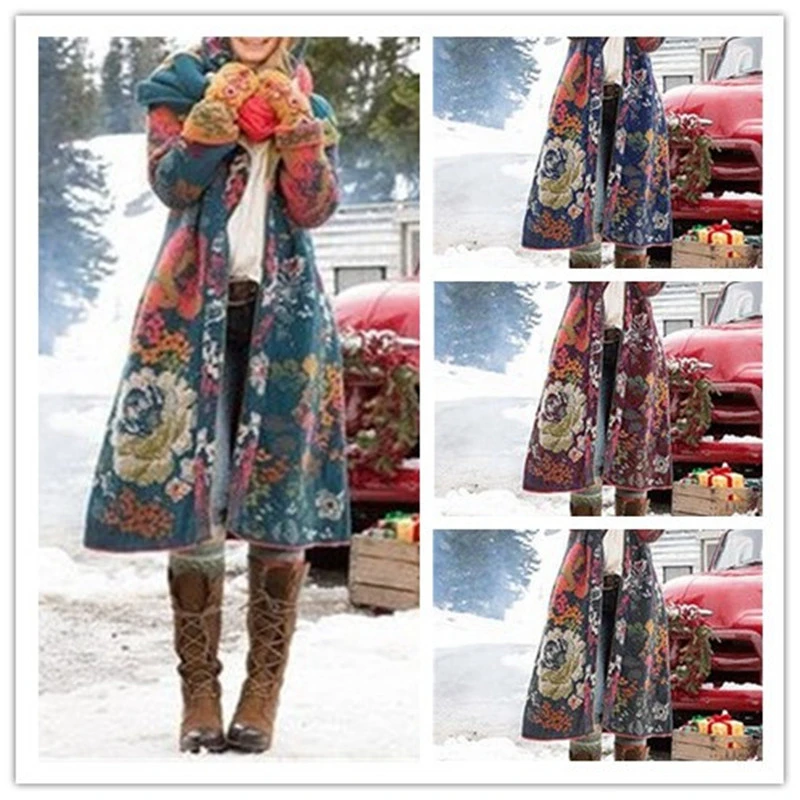 New Women's Court Style Printed Mid-length Hooded Thick Plush Jacket