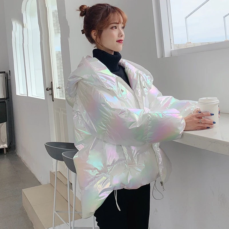 Glossy Short Colorful Cotton Jacket Laser Bread