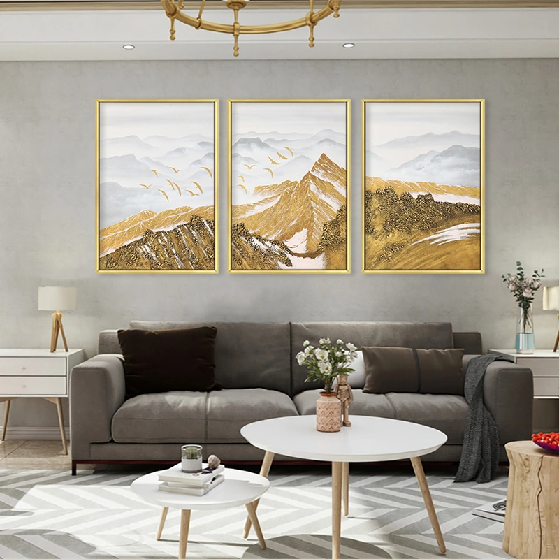 Astratto Golden Montagna di Neve Uccello Paesaggio Poster Arte Della Parete Della Tela di Canapa Pittura Stampa Immagine Per Soggiorno Moderno Complementi Arredo Casa