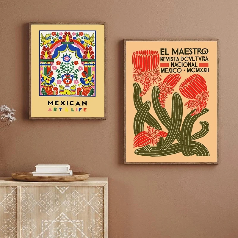 Mexican Retro Style Floral Poster Canvas Painting Core