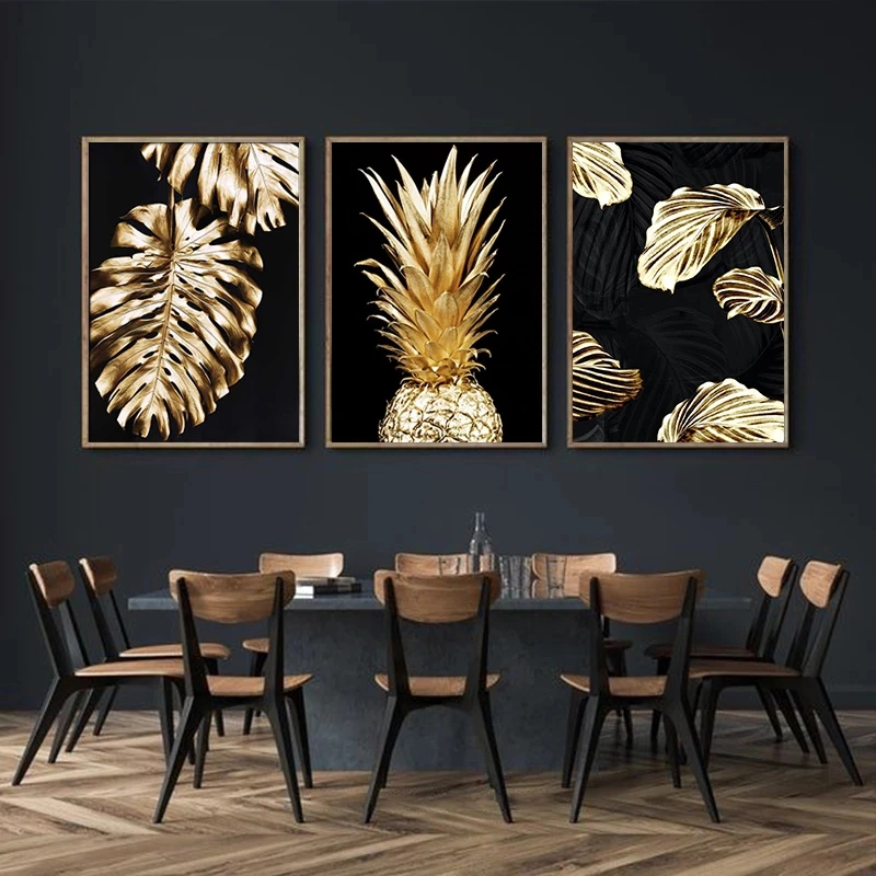 Abstract Picture Golden Plant Leaf Modern Canvas Decoration Painting