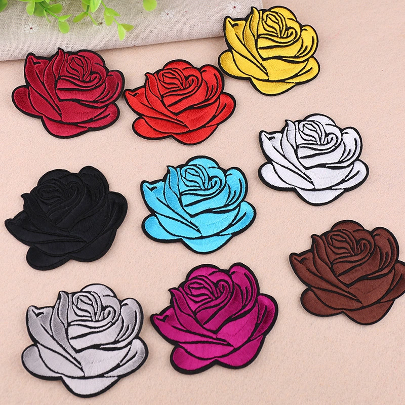 Rose flower embroidered cloth sticker