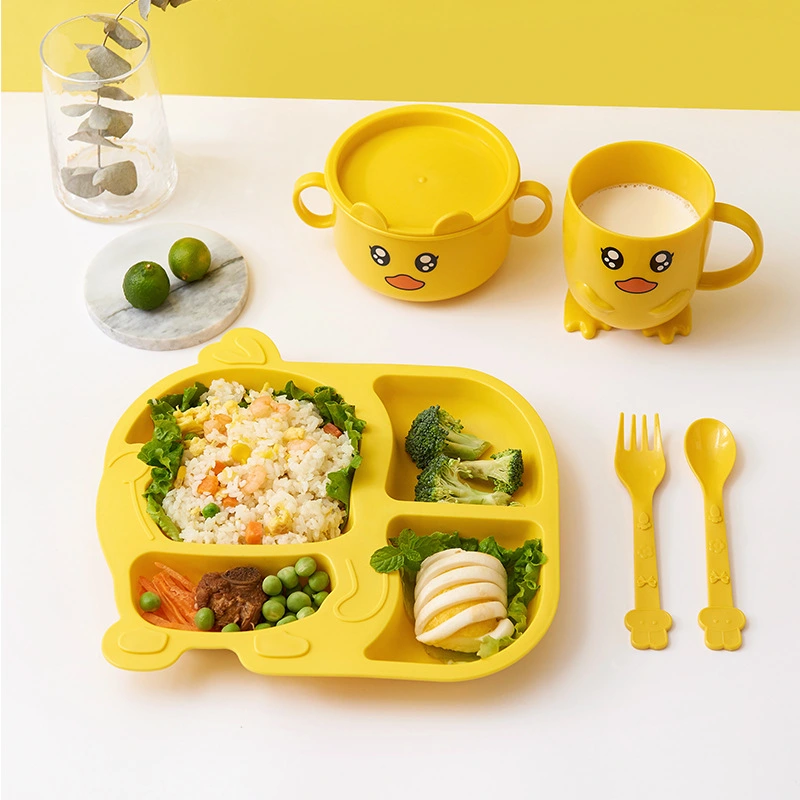 Creative And Fashionable Five-Piece Cartoon Baby Children's Tableware Dinner Plate Household Anti-Fall Split Grid Cartoon Set Complementary Food Bowl