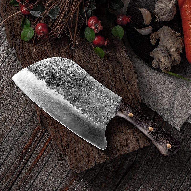 Chef knife with wooden handle