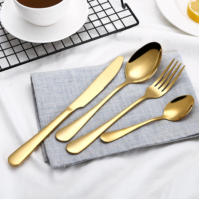 High Grade Tableware Set Black Gold Plated Stainless Steel Knife And Fork