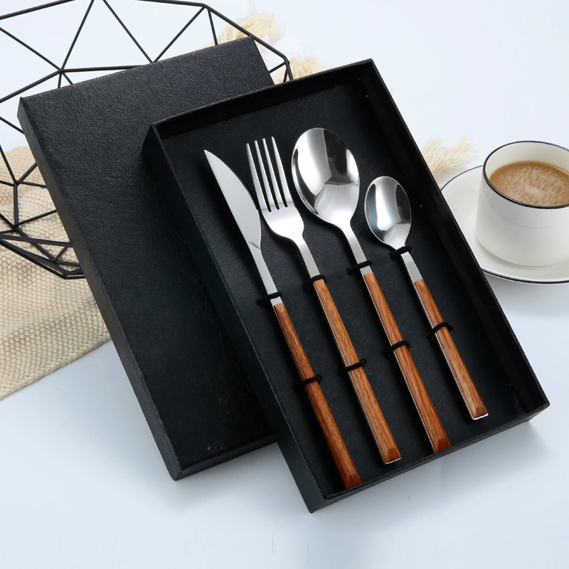 Stainless Steel Imitation Wooden Handle Cutlery Set