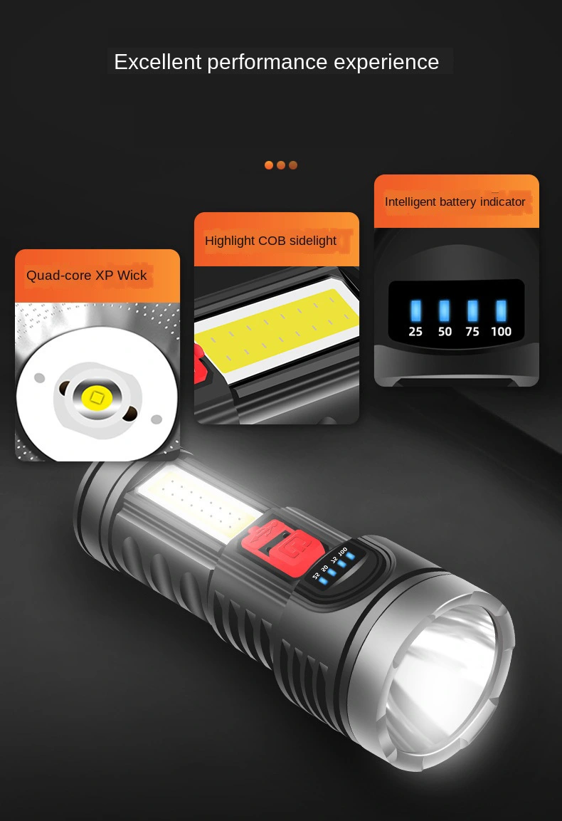 Battery Level Display Usb Rechargeable Flashlight Soft Light Side Light Handheld Flashlight For Hiking And Fishing